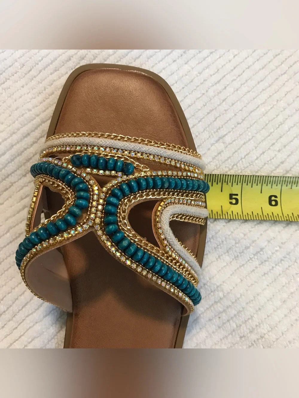 Tsakiris Mallas Greek Leather Flat Sandals Turquoise Beaded EU 41 US 10.5 NIB